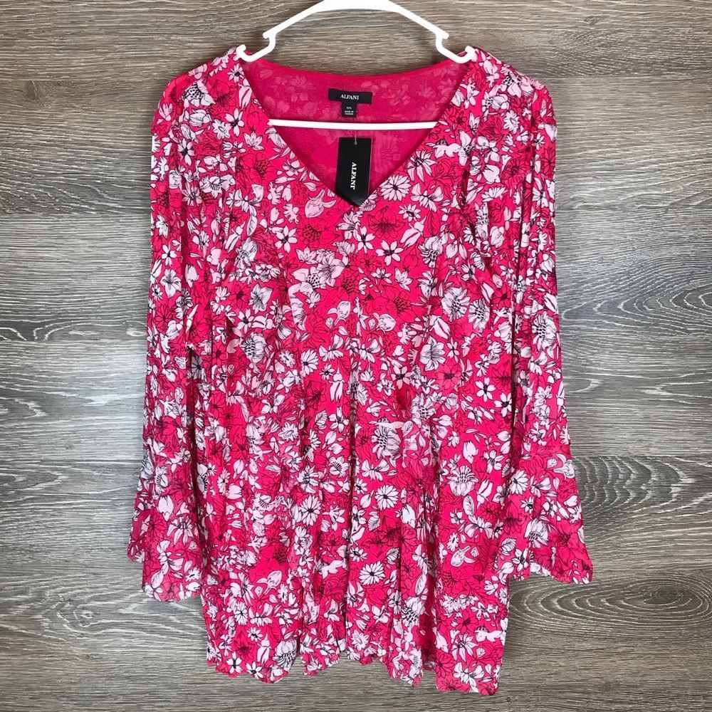 Alfani NWT Floral Mesh Blouse in Pink Buzz